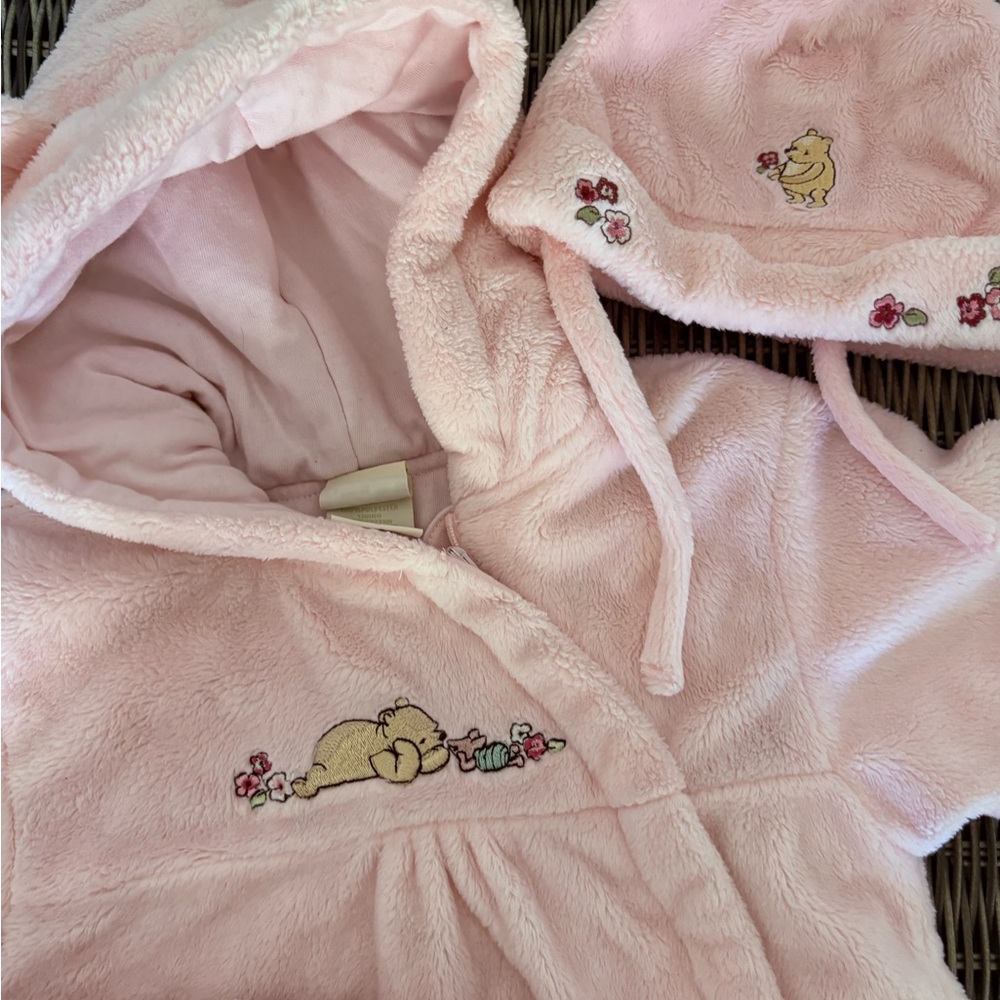 Classic Pooh vintage Disney Baby Pink Hooded Footie with Hat